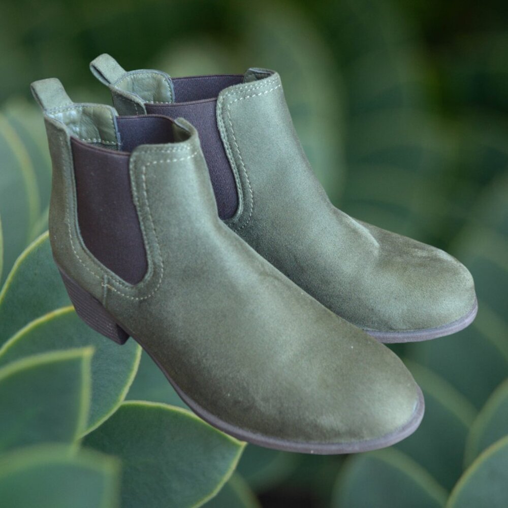 Pop Boho Dark Hunter Green Slip On Ankle Boots Estimated Size 8 Low Block Heel
